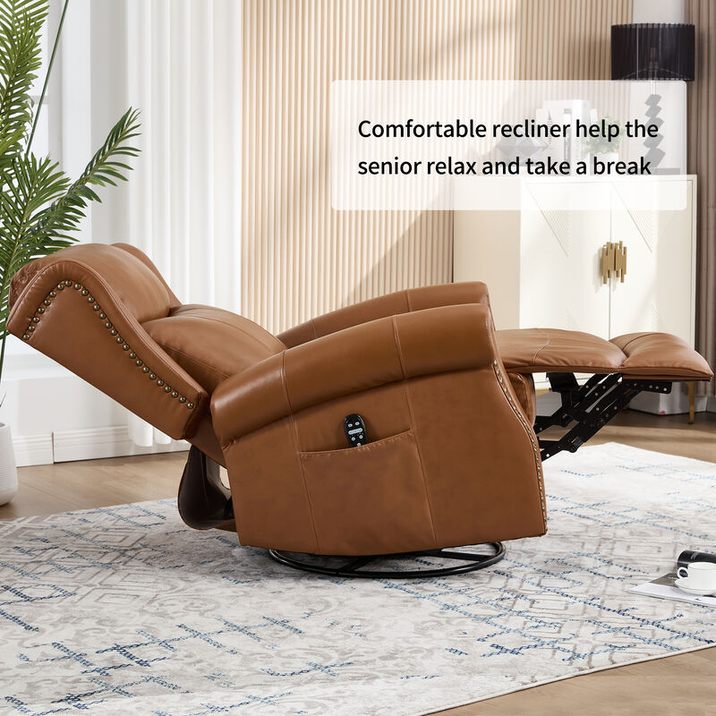 Genuine leather Heat Massage Manual Recliner Chair with Rocker and Swivel for Living Room image number 7