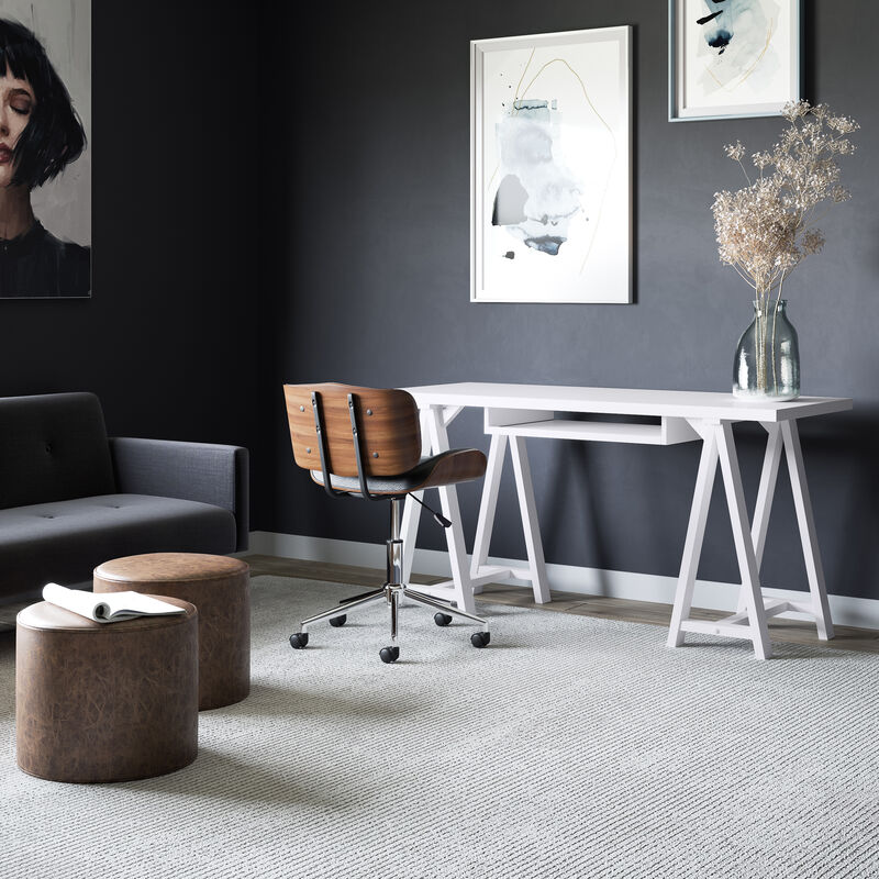 Sawhorse SOLID WOOD Modern Industrial 60 inch Wide Writing Office Desk in White