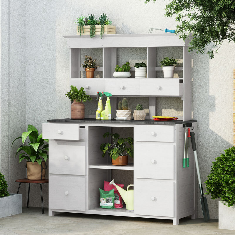 Potting Bench with Multiple Drawers & Shelves, Adjustable Shelf & Anti-Falling Device