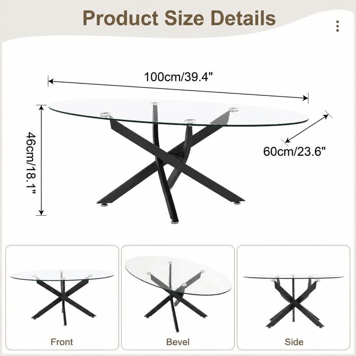 GOODSILO Modern Oval Coffee Table with Tempered Glass Tabletop and Metal Legs Minimalist Side Tea Table for Living Room