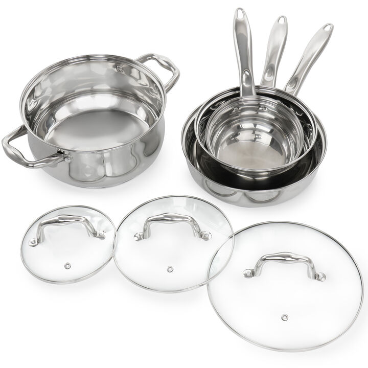 Gibson Home Bransonville 7 Piece Stainless Steel Cookware Set in Chrome