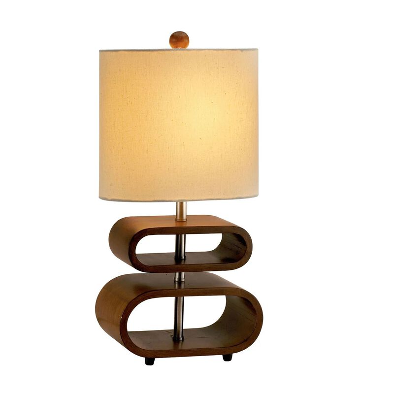 HomeRoots 19" Brown Retro Ovals Wood Bedside Lamp With Natural Shade image number 0
