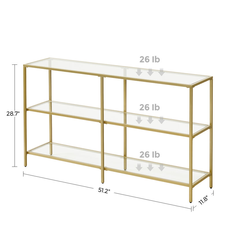 Contemporary Console Table with 3 Shelves - Metal Frame, Tempered Glass, Ideal for Bedroom
