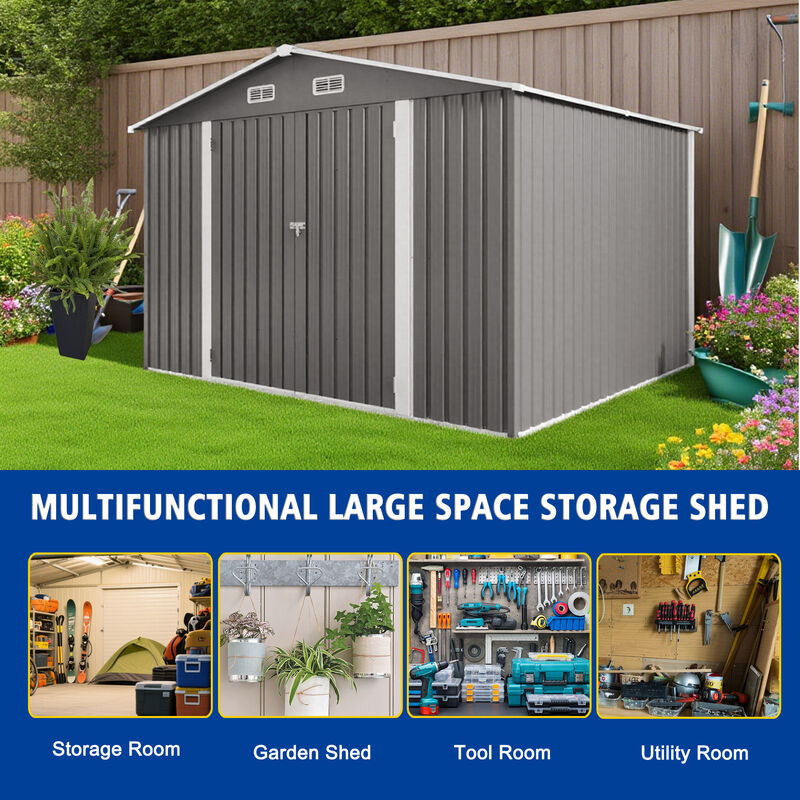 10x8 FT Large Metal Storage Shed, Lockable Door and Air Vent, Clear Window image number 8