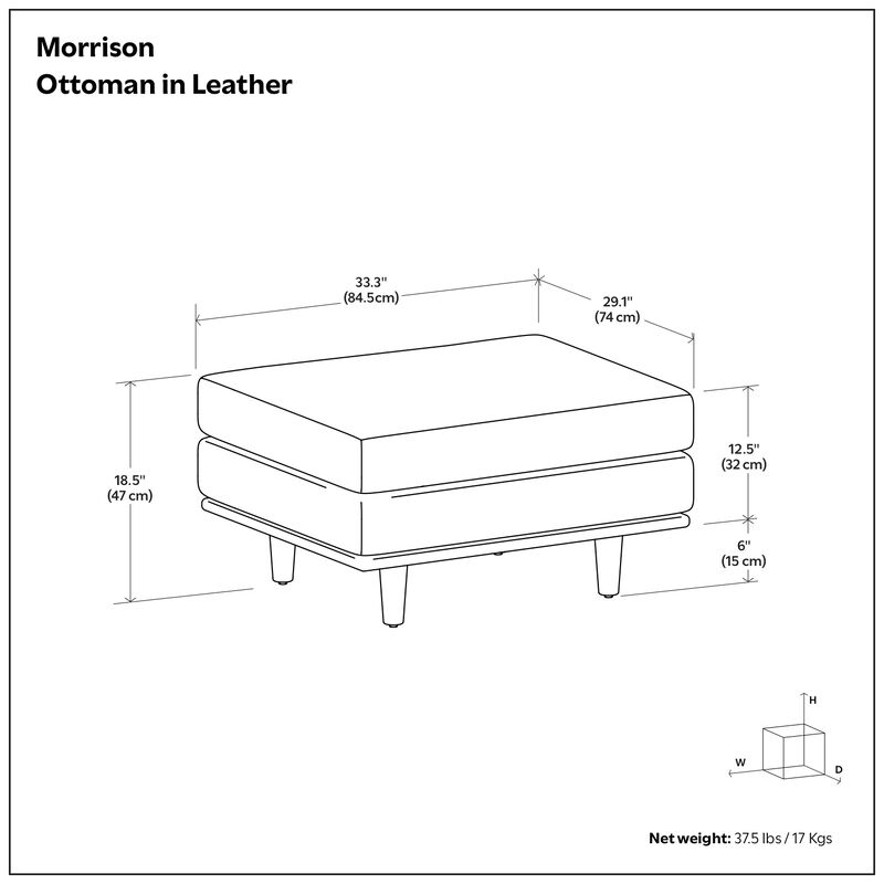 Morrison 33 inch Wide Mid-Century Modern Table Ottoman in Caramel Brown Top Grain Genuine Leather