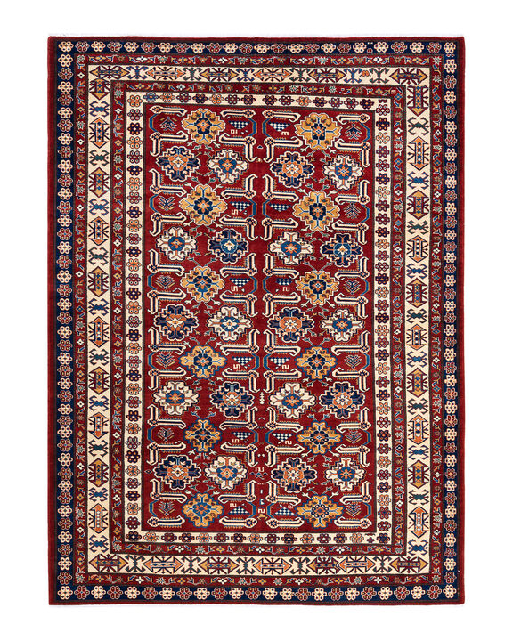 Tribal, One-of-a-Kind Hand-Knotted Area Rug  - Red , 6' 10" x 9' 6"