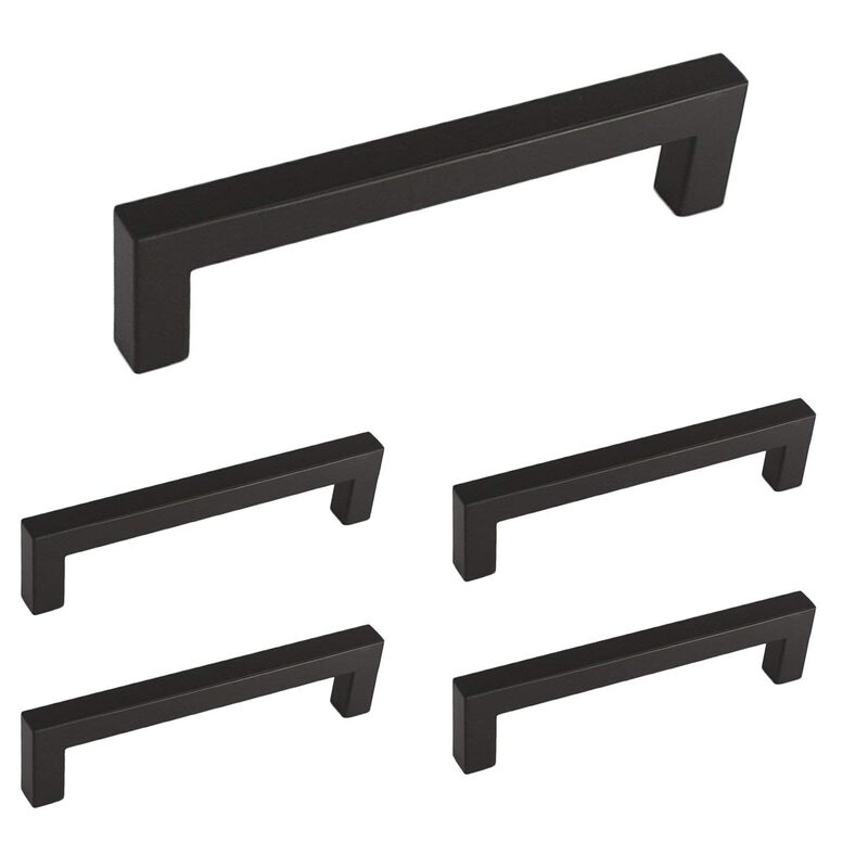 homdiy Black Cabinet Pulls Square Black Drawer Pulls 8 Inch Hole Centers - 5 Pack Matte Black Cabinet Pulls Black Handles for Ca