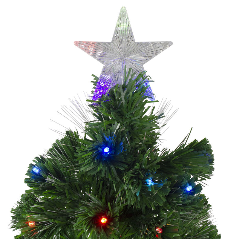 4' Pre-Lit Potted Fiber Optic Artificial Christmas Tree  Multicolor LED Lights