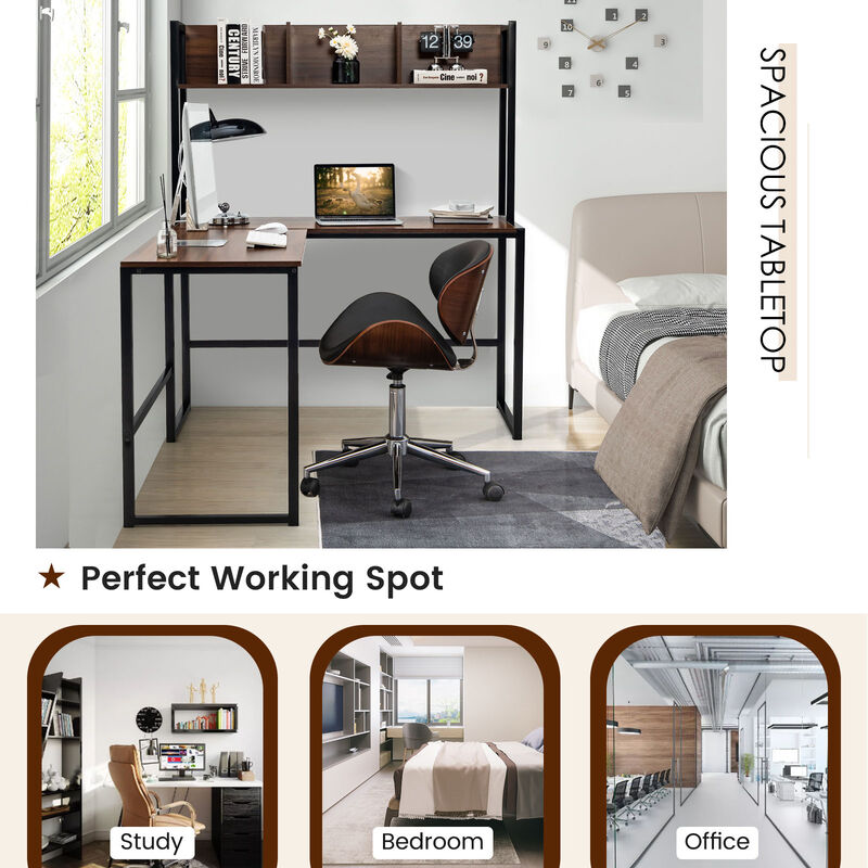 Reversible L-Shaped Corner Desk with Storage Bookshelf