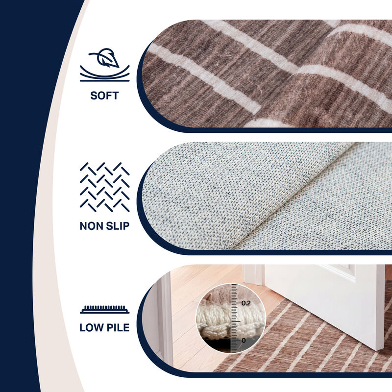 Orton Distressed Ticking Stripe Non-Slip Machine-Washable Area Rug image number 7
