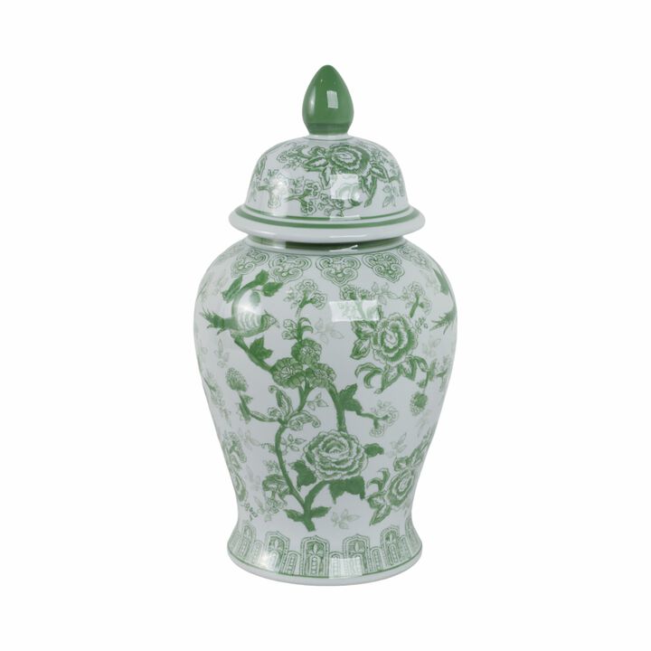18" Temple Jar Bird/Flower
