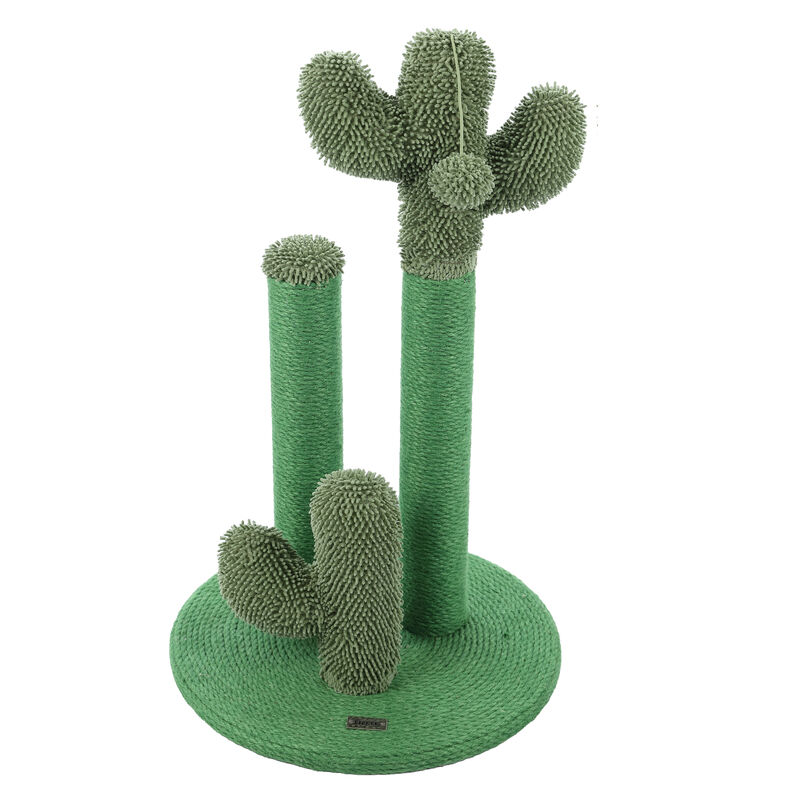 Marfa 25.25" Modern Jute Triple-Cactus Cat Scratching Post with Fuzzy Toy, Green