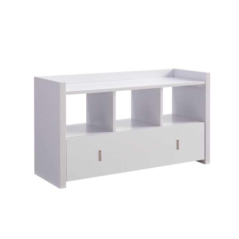 Beak Shoe Bench, 3 Open Shelves 1 Drawer, 34 Inch Classic White Finish - Benzara