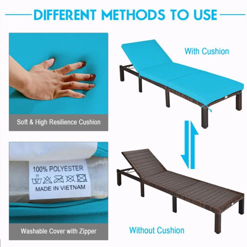 Hivvago Paito Wicker Chaise Lounger with Adjustable Backrest and Cushion