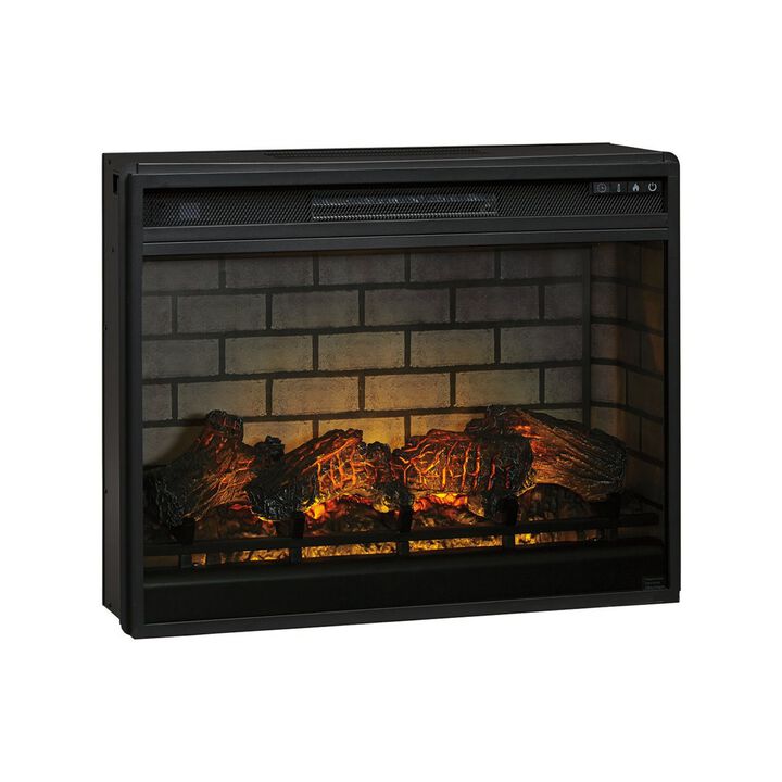 31.25 Inch Metal Fireplace Inset with 7 Level Temperature Setting, Black - Benzara