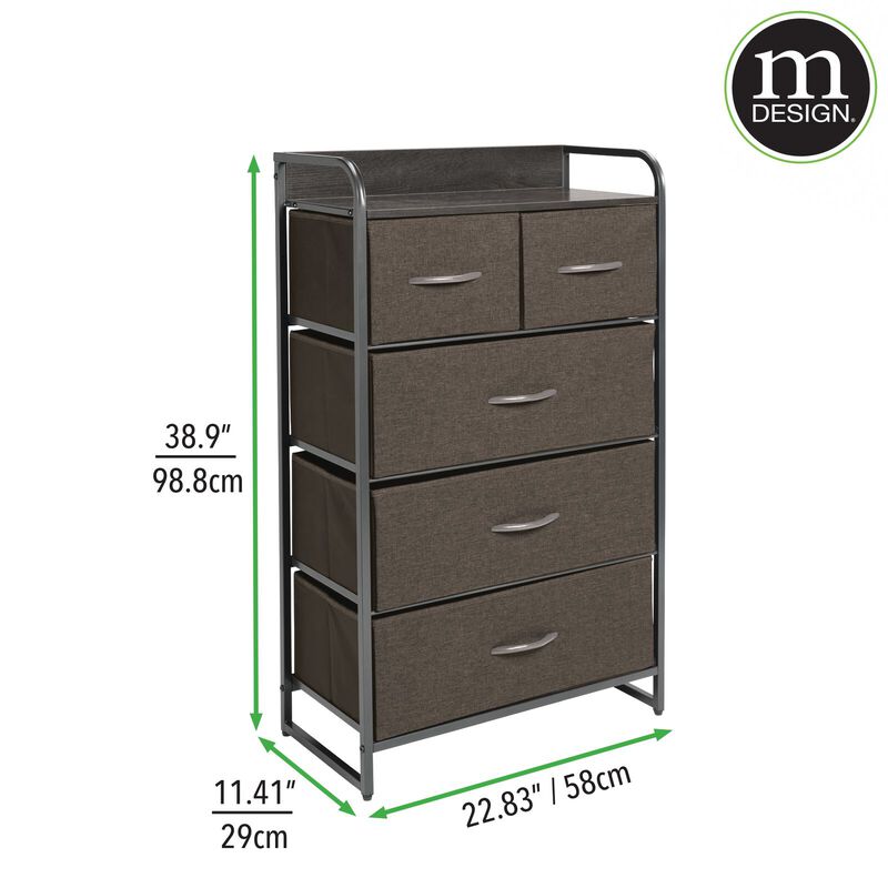 mDesign Tall Dresser Storage, 5 Fabric Drawers, Charcoal/Graphite Gray image number 8