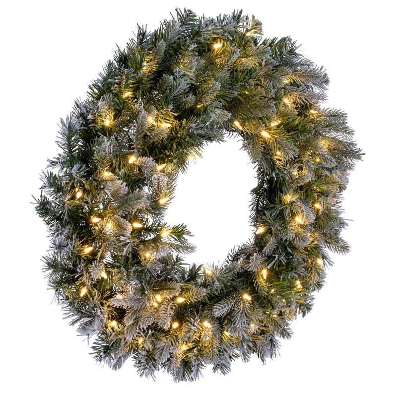 Vickerman 30" Frosted Douglas Fir Artificial Pre-Lit Wreath with Warm White LED Mini Lights. image number 3