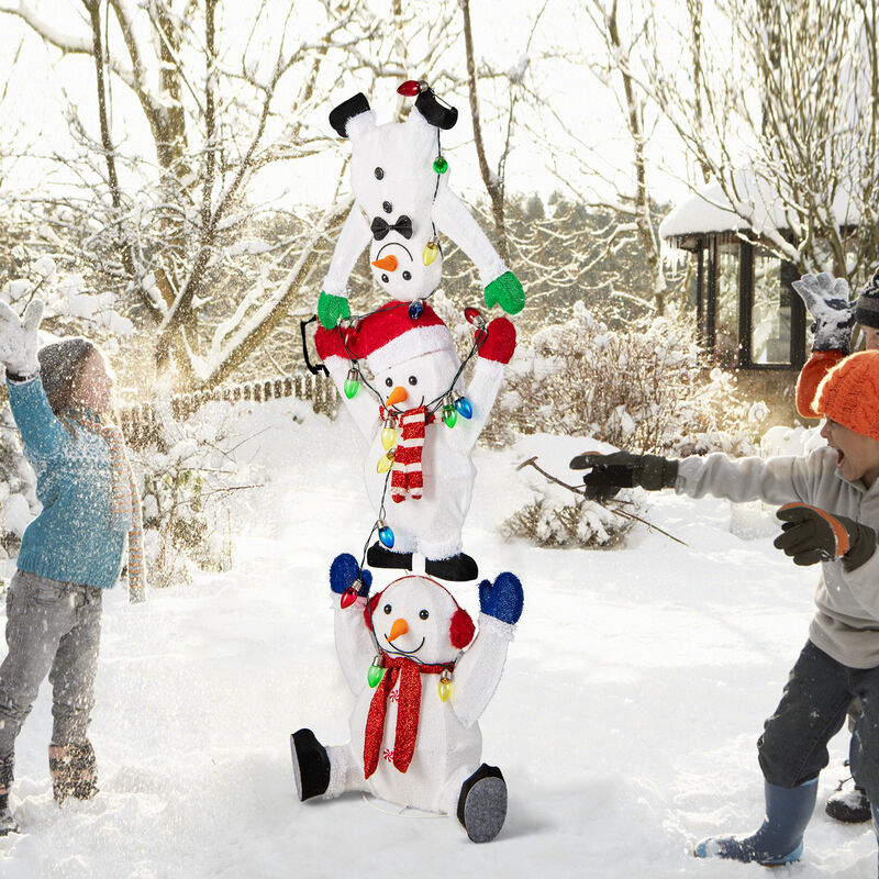 5.6 Feet Lighted Stacked Snowmen Christmas Decoration image number 4