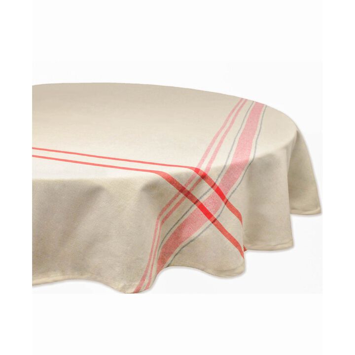 70' White and Red French Striped Round Table Cloth