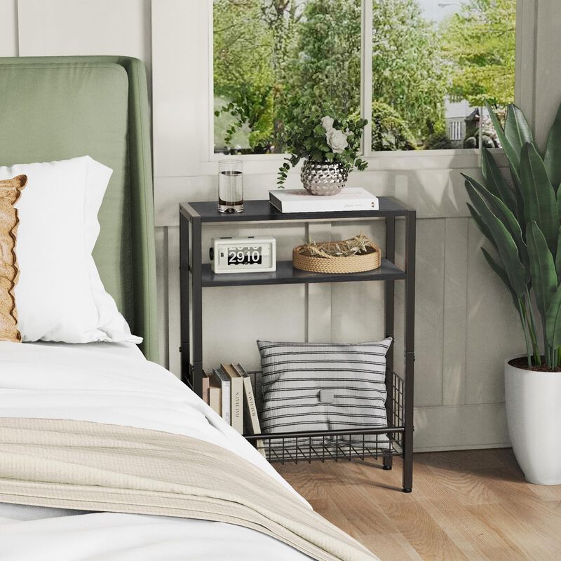 Lifenite DIY Narrow Side Table, 3 Tier End Table with Various Storage Basket, Slim Sofa Side Table for Small Spaces, Skinny Nigh