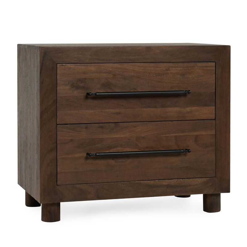Jenna Nightstand, 30 Inch Modern Cocoa Brown Acacia Wood, 2 Drawers - Benzara
