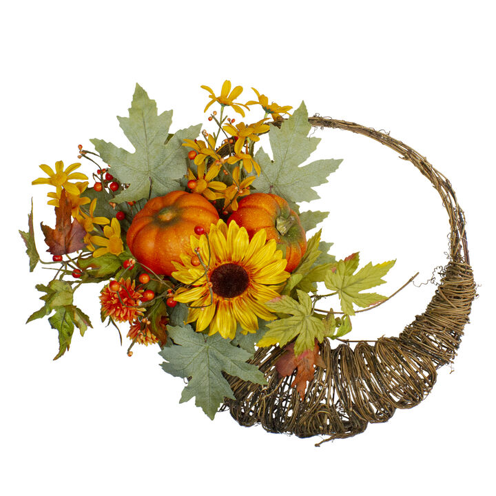 Cornucopia and Sunflower with Pumpkins Artificial Thanksgiving Wreath - 20-Inch  Unlit
