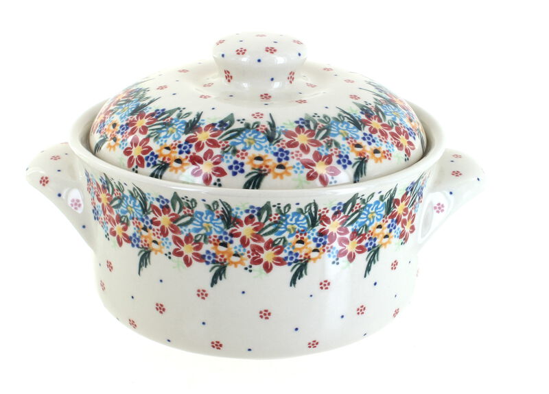 Blue Rose Polish Pottery Scarlett Round Baker with Lid