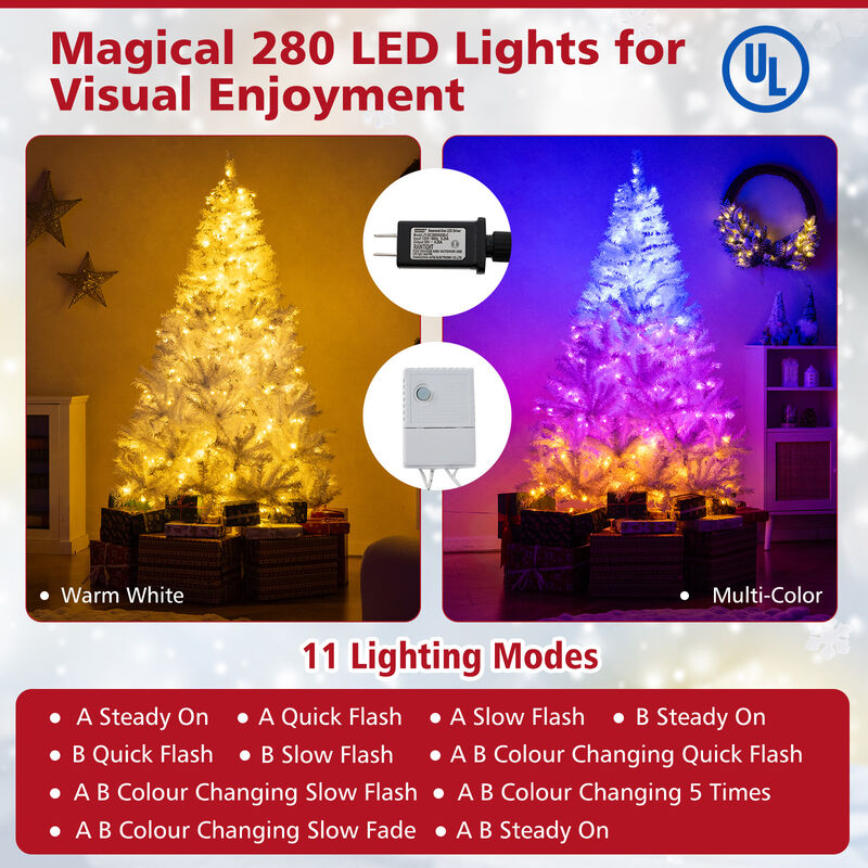 Pre-Lit Hinged Xmas Tree, Artificial Christmas Tree with 11 Light Modes image number 7