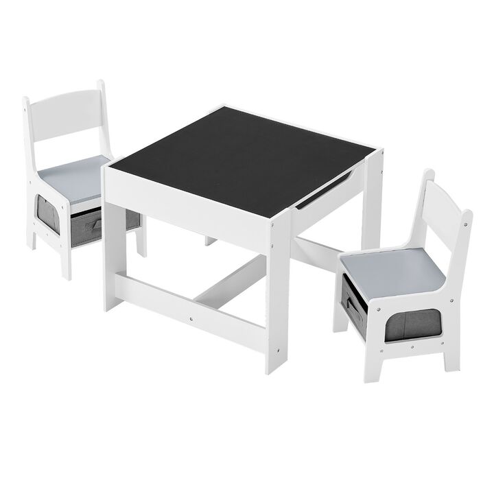 Kids Wooden Desk and 2 Chairs Set with Storage for Crafts and Reading-White