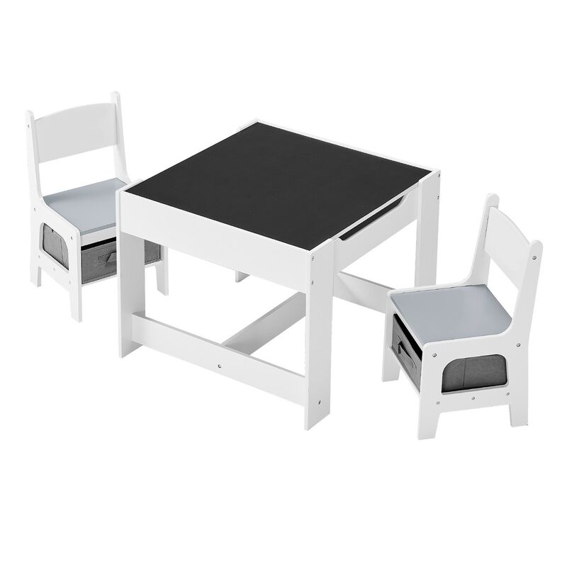 Kids Wooden Desk and 2 Chairs Set with Storage for Crafts and Reading-White image number 0