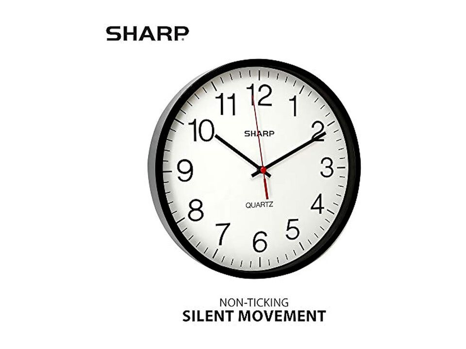 Sharp Black Sweep Wall Clock 12 Inch Silent Non Ticking Easy Read Kitchen Decor