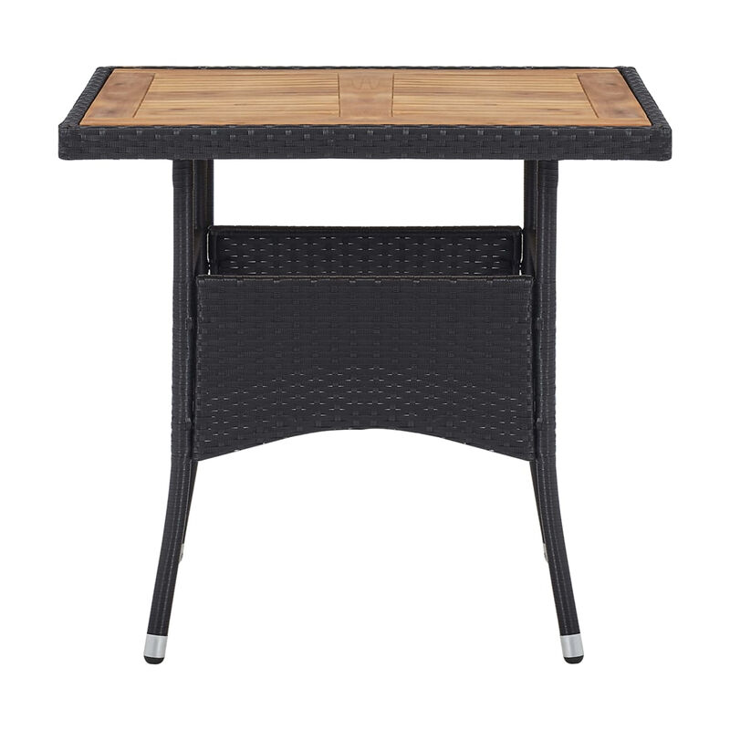 Outdoor Dining Table, 31 Inch Square Acacia Wood Top Black Rattan Base - Benzara