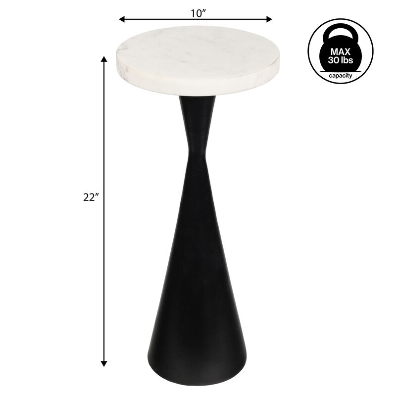Ziggy 22" Contemporary Designer Metal Drink Table and Decorative End Table with White Marble Round Top and Cone Pedestal Base image number 3