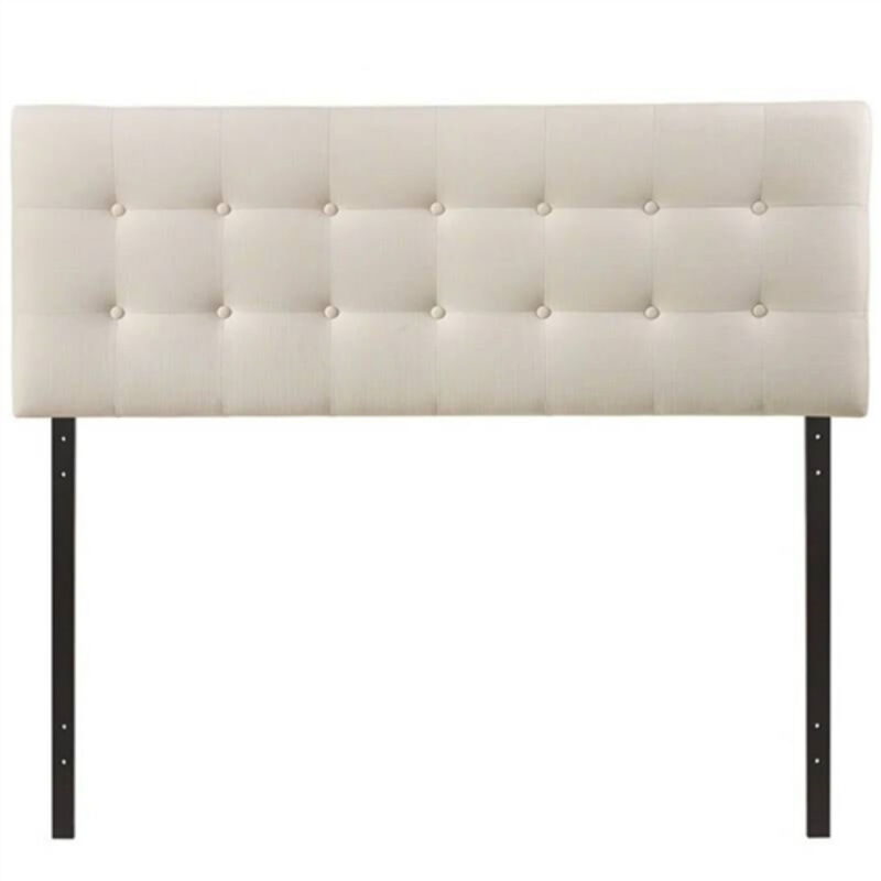 Button Tufted Upholstered Headboard in Fabric for Contemporary Bedroom Style