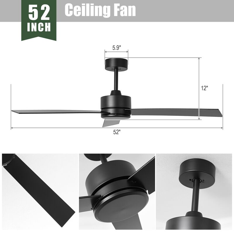 52" Modern 6-Speed DC Ceiling Fan with Remote
