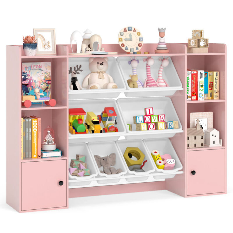 Kids Bookshelf and Toy Organizer with Storage Boxes and Open Shelves image number 0