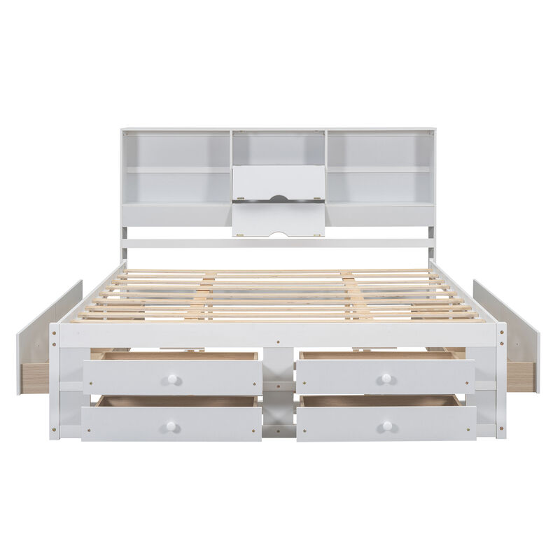 Merax Platform Bed with Storage Headboard and 8 Drawers image number 0