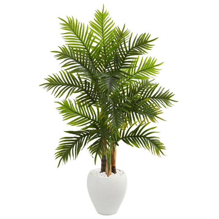 HomPlanti 5 Feet Areca Palm Artificial Tree in White Planter (Real Touch)