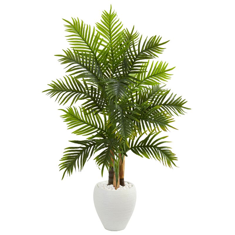 Hivvago 5 Feet Areca Palm Artificial Tree in White Planter (Real Touch)