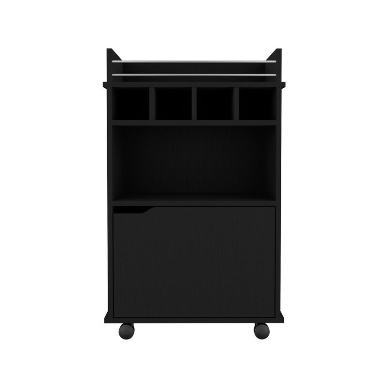Phoenix Bar Cart with 2 Open Shelves  4 Wine Cubbies and Cabinet