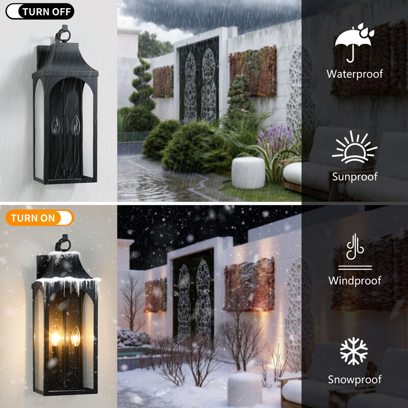 22.5 in. 3-Light Outdoor Wall Lantern in Sand Black with Clear Glass image number 4
