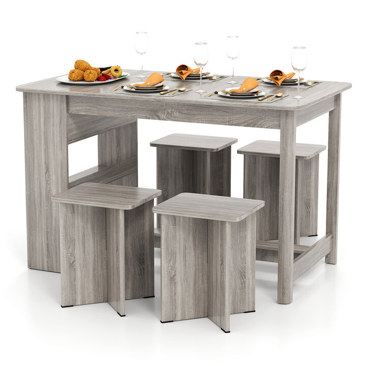 Dining Table Set for 4 with Storage Shelf and Stools – 5 Pieces