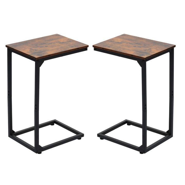 DALEMHOME C Shaped End Table Set of 2, Couch Side Table for Small Spaces, Slide Under Sofa TV Tray Snack Arm Table for Living Ro