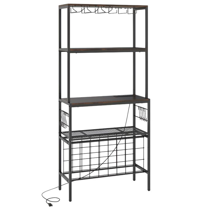Wine Storage Organizer with Built-In Power Outlet and Bottle Holders