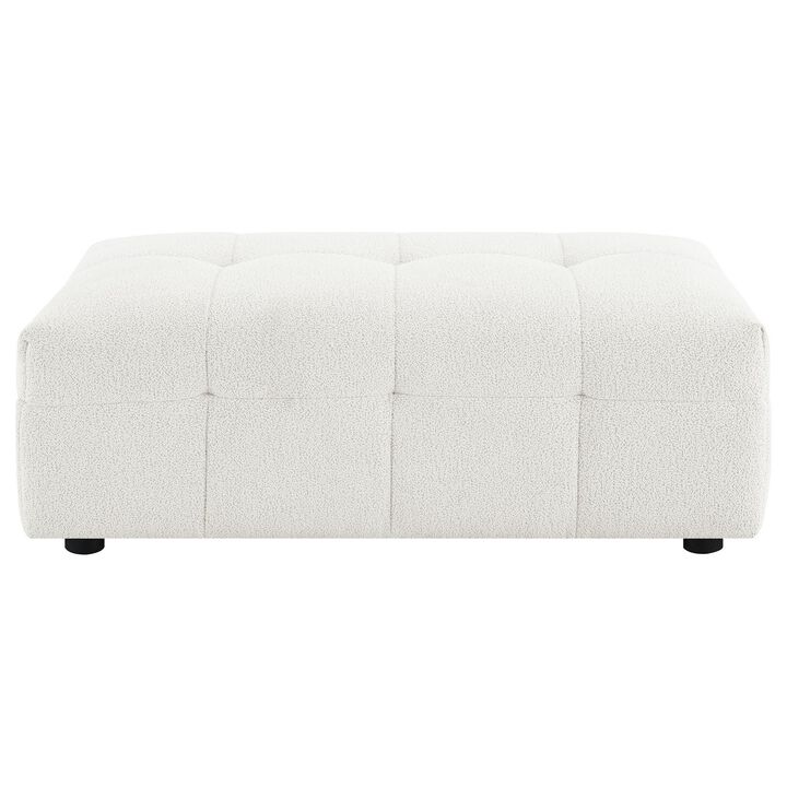 Lopo Ottoman, 46 Inch, Off White Fabric, Modern Geometric Grid Tufted - Benzara