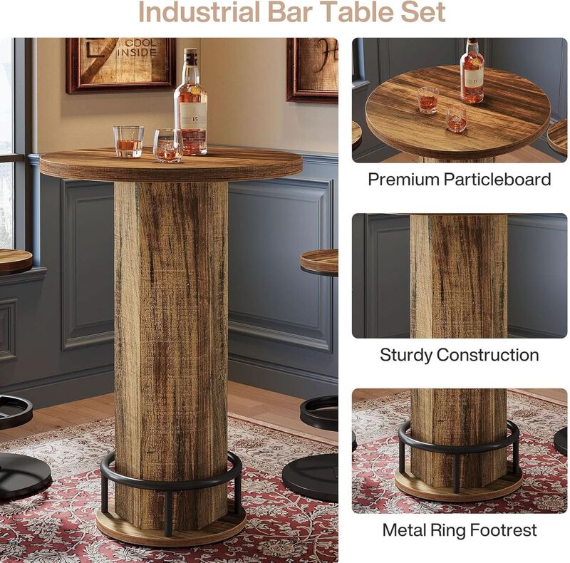 ShipItFurniture Round Bar Table with 2 Stools, Matte Black Powdercoat image number 8