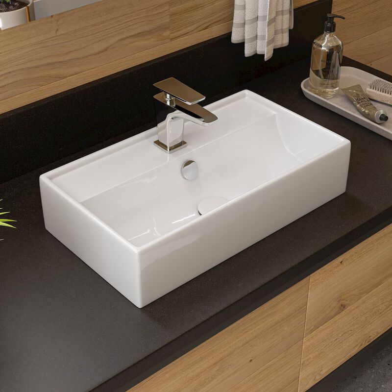 ALFI brand White 22 Rectangular Wall Mounted Ceramic Sink with Faucet Hole