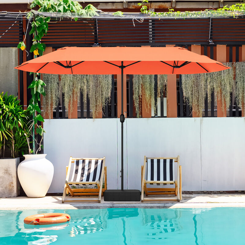 Double-Sided Patio Twin Table Umbrella with Crank Handle