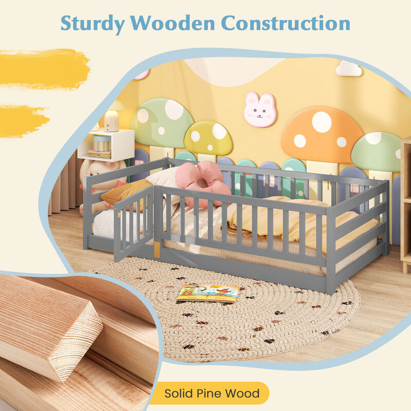 Children&rsquo;s Floor Bed Playhouse with High Fence and Door image number 5