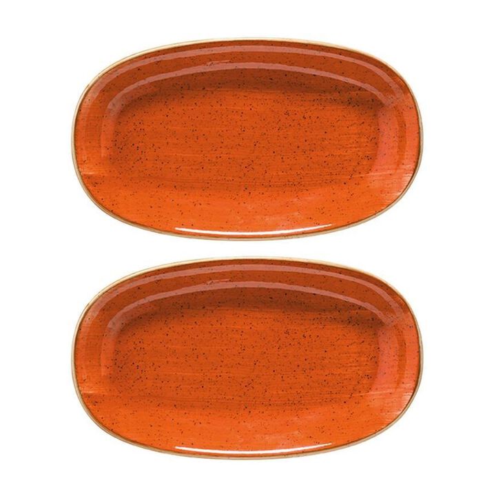 Terracota 9.5" x 5.5" x h:1.25" Oval Terracotta Porcelain Platter (Set of 2)